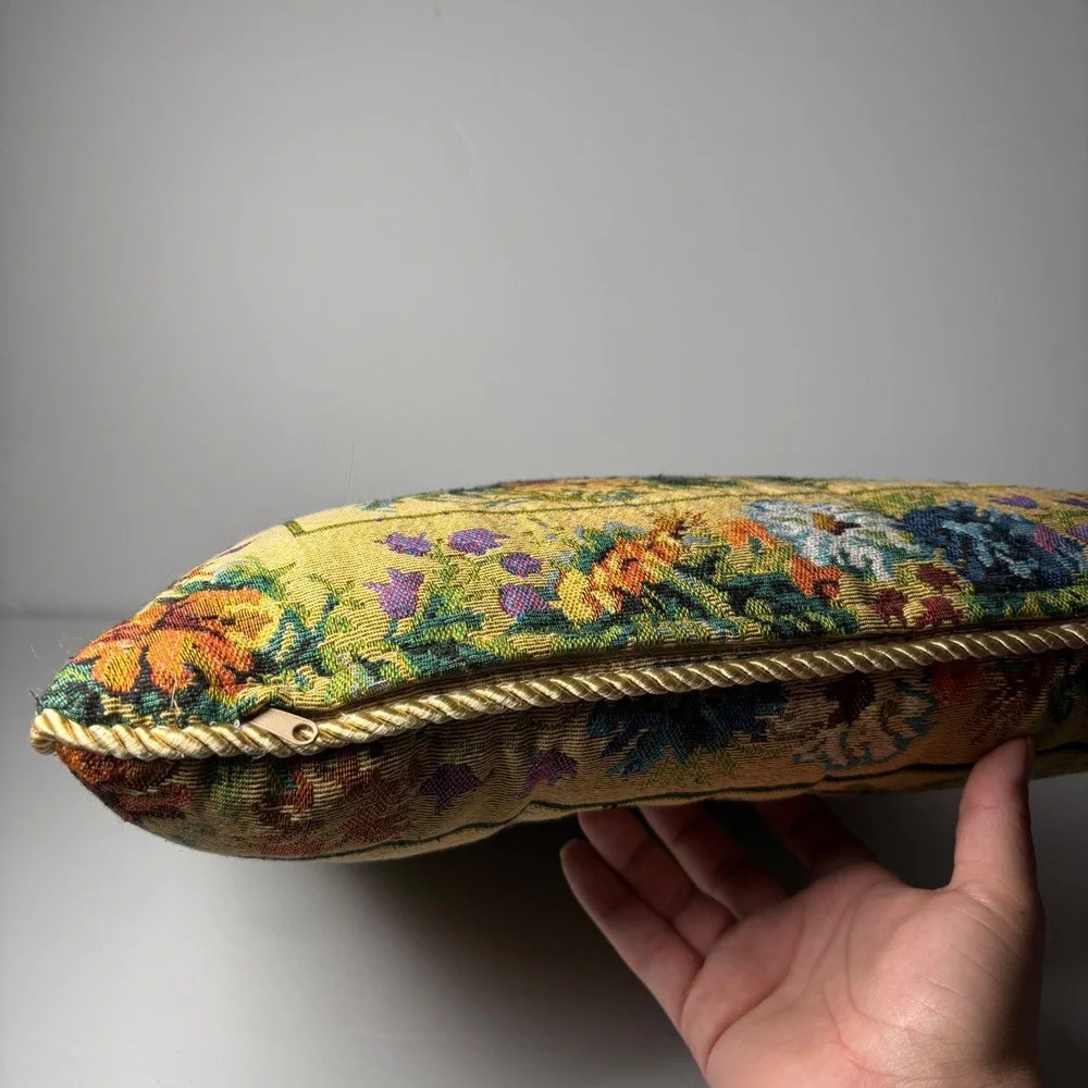 Floral Butterfly/ Dragonfly Tapestry Square Pillow Roped Gold Lining Embroidered